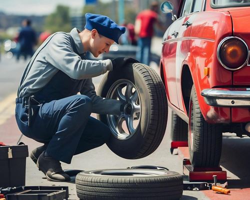 Close up of tyre fitting equipment